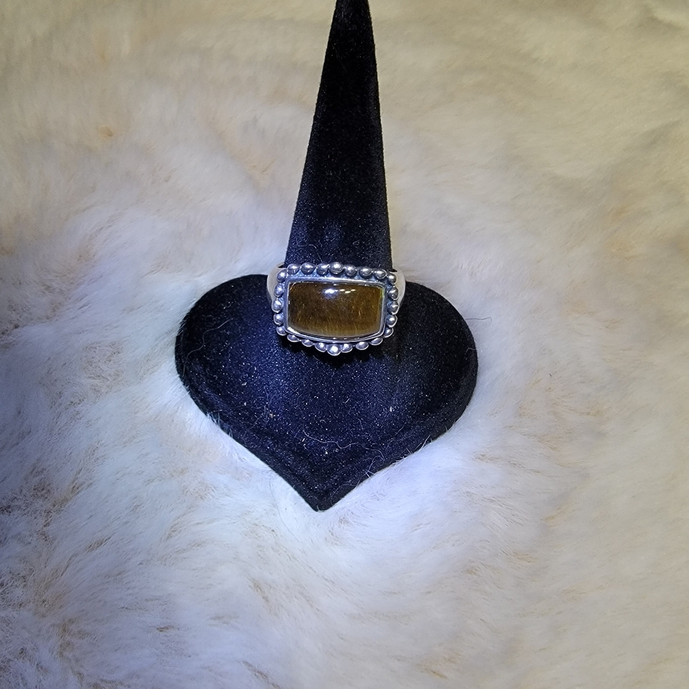Beaded Tigers eye SS ring.  Size 7